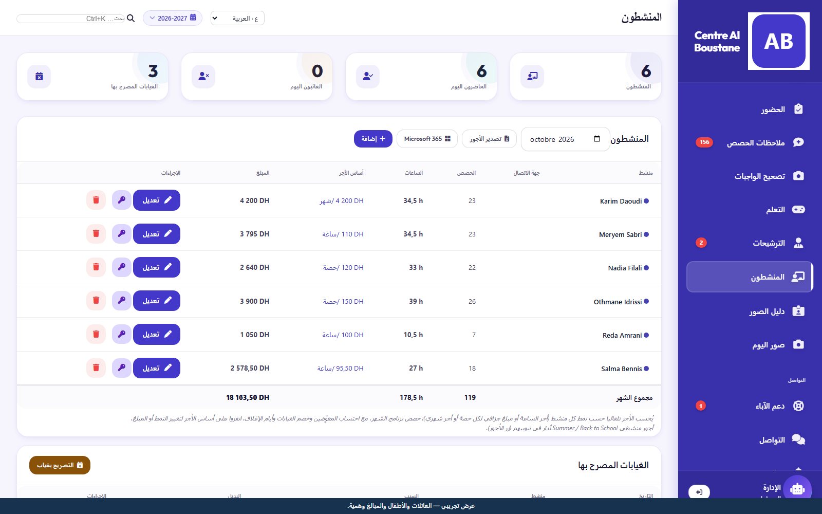 أجور المنشطين تُحسب تلقائيا.