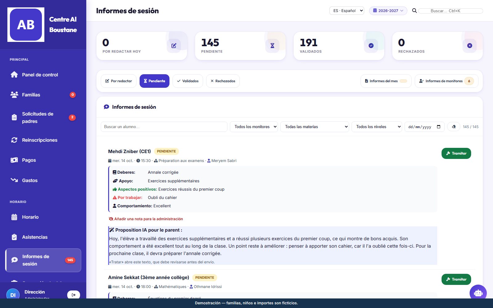 Cada sesión se convierte en un informe para los padres.